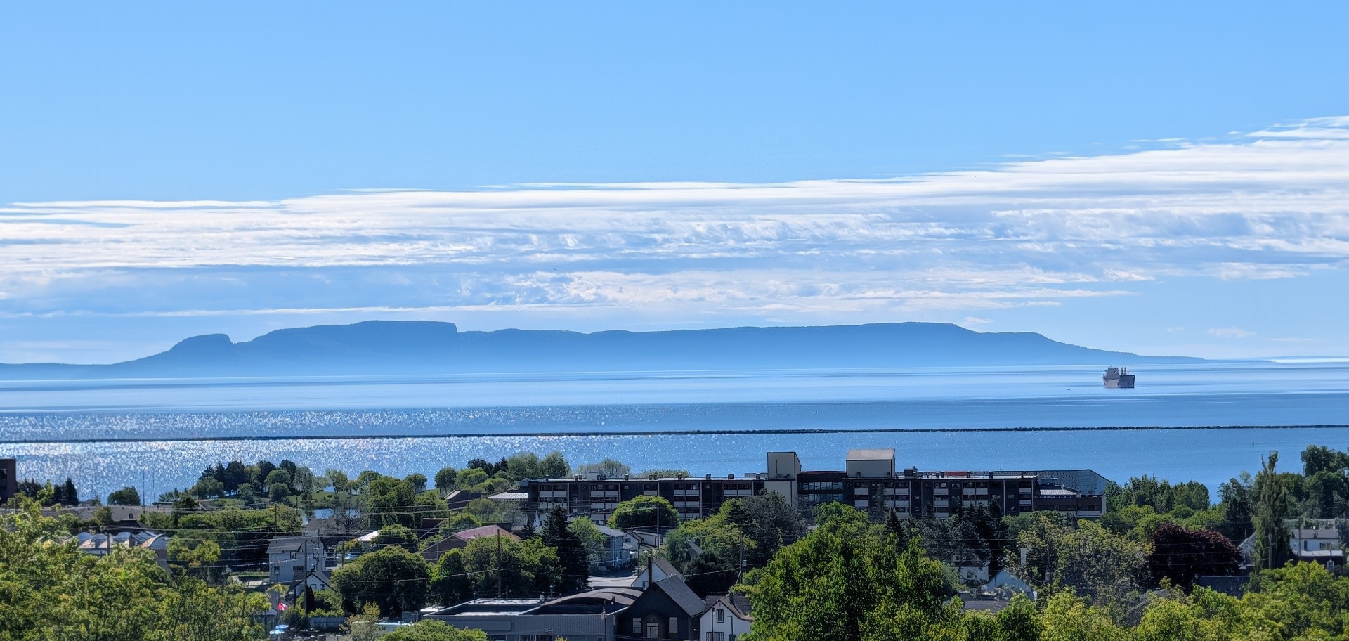 Scenic view of Thunder Bay with the Sleeping Giant across the harbour